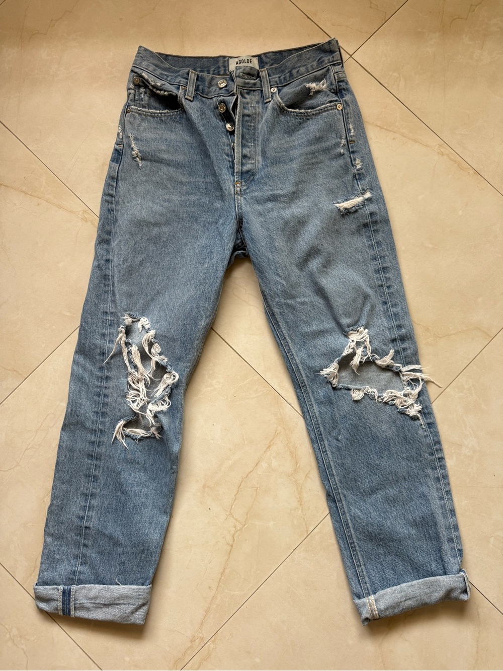 Agolde Light Blue Distressed Boyfriend Jeans